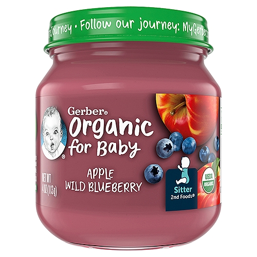 Gerber 2nd Foods Organic Apple Wild Blueberry Baby Food, Sitter, 4 oz