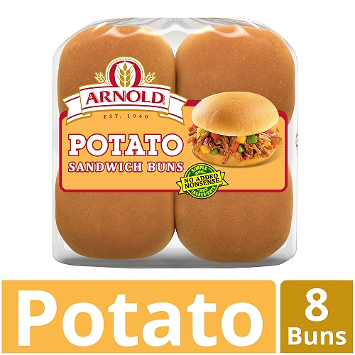 Arnold Potato Buns, 8 count, 1 lb
Country Potato Sandwich Buns are baked with the finest ingredients, giving you the nutrition you need and the taste that you love. A slightly sweet flavored bun that can be used for hamburgers or sandwiches, they're perfect for a low-key family event, a fun-loving party, or a friendly grill-off between the neighbors. Purchase a pack of Country Potato Sandwich Buns, today!