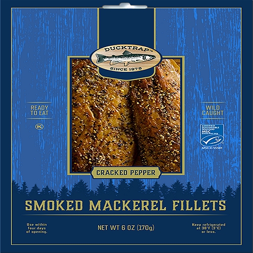 DUCK TRAP MACKEREL PEPPERED SMOKED. 6 ounce