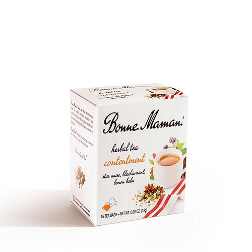 Bonne Maman Contentment Star Anise, Blackcurrant, Lemon Balm Herbal Tea, 16 count, 0.68 oz
Relax and unwind with Bonne Maman® delightful blend of poetic star anise, blackcurrant, lemon balm, and marshmallow. Put your mind at ease as you delight in each sip.
