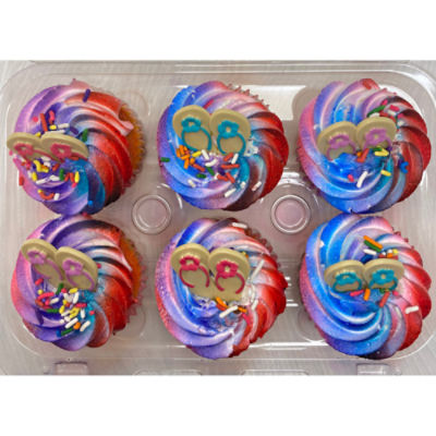 6 Pk Yellow Cupcake W/picks W/vanilla Icing , 10 oz