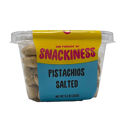 SNACKINESS PISTACHIO SALTED. 9 OUNCES.