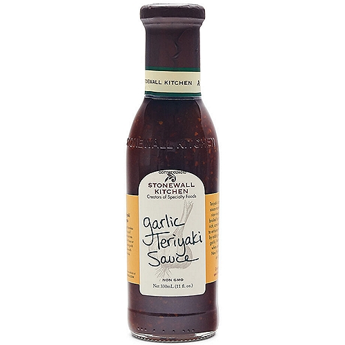 Stonewall Kitchen Garlic Teriyaki Sauce, 11 fl oz
Teriyaki is a traditional Japanese sauce made from soy, sugar and rice vinegar that is brushed on broiled fish or meats. We love the rich, complex flavors and decided to enhance this classic even further by adding our favorite ingredient: garlic. We most enjoy this sauce when used as a marinade for New York strip steaks cooked on a charcoal grill.
