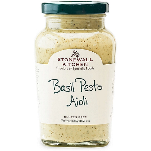 Stonewall Kitchen Basil Pesto Aioli, 10.25 oz
A favorite from our café, this classic French ''mayo'' is blended with our Basil Pesto to create a deliciously versatile aioli. Serve as a dip for crudité, spread on a sandwich or serve as an accompaniment to chicken, fish or pork.