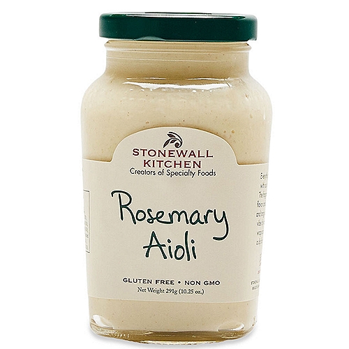 Stonewall Kitchen Rosemary Aioli, 10.25 oz
Everything's coming up rosemary with our uniquely delicious aioli! The fragrant herb brings aromatic flavor and a bright finish to this rich and tangy condiment. Spread good vibes by adding it to sandwiches, wraps and burgers or using it as a dip for bistro-style steak frites.