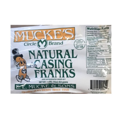 Mucke's Natural Casing Franks, 12 oz