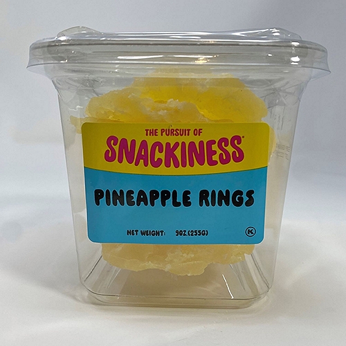 SNACKINESS PINEAPPLE RINGS. 9 OUNCES.