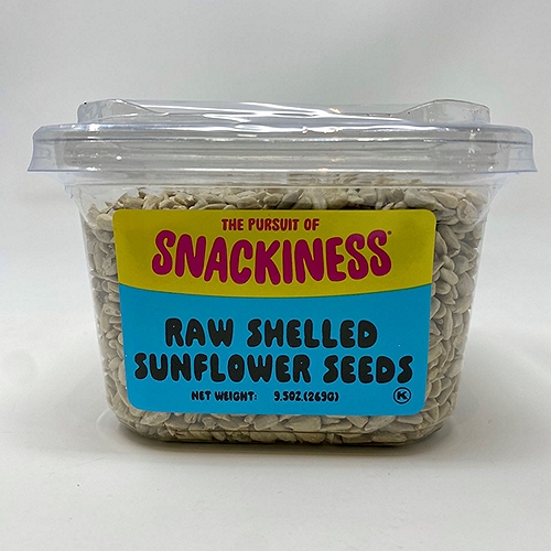SNACKINESS RAW SHELLED SUNFLOWER SEEDS. 9.5 OUNCES.