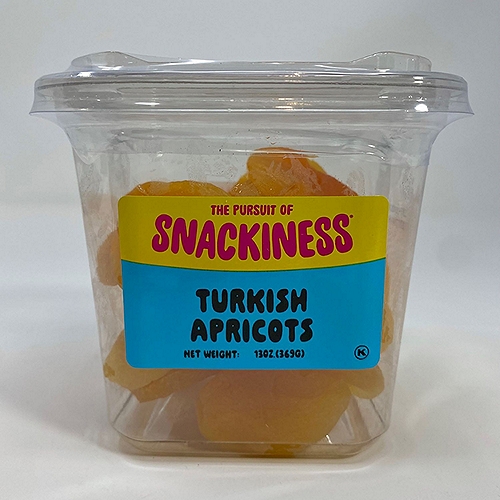 SNACKINESS TURKISH APRICOTS. 13 OUNCES.