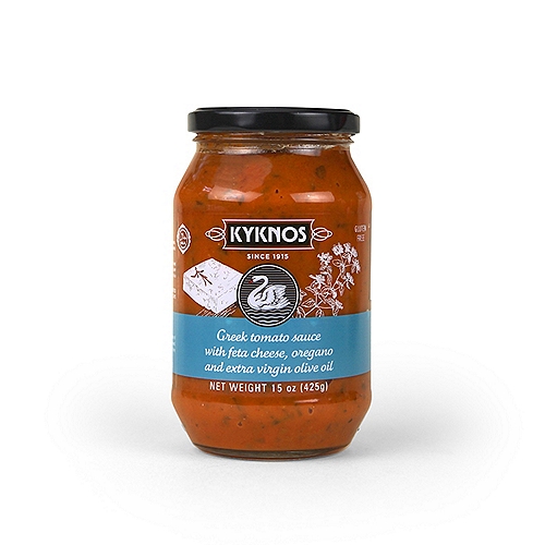 KYKNOS TOMATO SAUCE WITH FETA, OREGANO AND OLIVE OIL. 15 OUNCE.