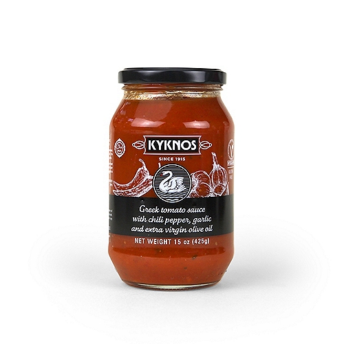 KYKNOS GREEK TOMATO SAUCE WITH CHILI PEPPER, GARLIC AND EXTRA VIRGIN OLIVE OIL 15 ounce