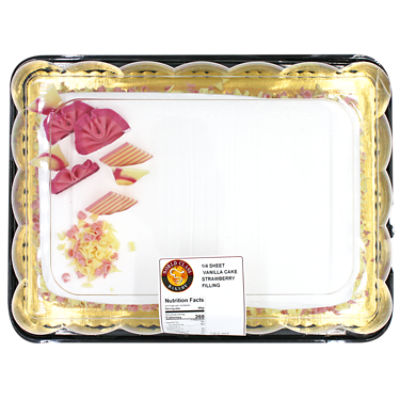 World Class Bakery 1/4 Sheet Vanilla Cake Strawberry Filled, 48 oz