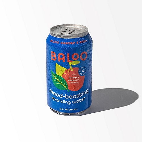 Baloo Mood Boosting Sparkling Water Blood Orange Basil, 12 fluid oz