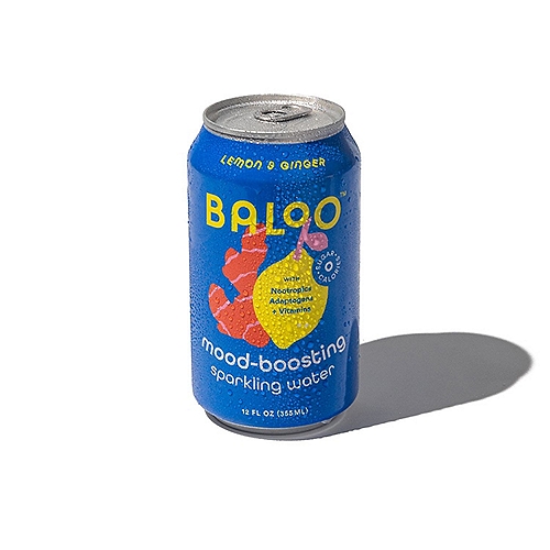 Baloo Mood Boosting Sparkling Water Lemon Ginger, 12 fluid oz
