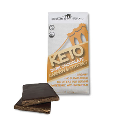 Brooklyn Born Chocolate Keto Dark Chocolate Bar - Cashew & Coconut, 2.1 oz