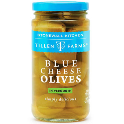 Stonewall Kitchen Tillen Farms Blue Cheese Olives in Vermouth, 12 oz
