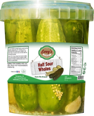 Corey's Pickles Half Sour Wholes, 32 fl oz