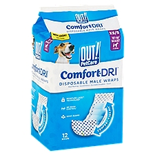 Out! PetCare Comfort-Dri Disposable Male Wraps for Dogs, XS/S, 4-25 lbs, 12 count, 12 Each