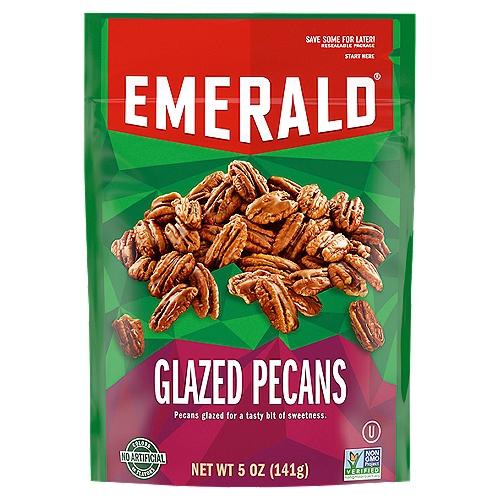 Emerald Glazed Pecans, 5 oz
Emerald Glazed Pecans explode with irresistible flavor, sweetened with a delicious glaze to bring out the great flavors of pecan pie. A pure pleasure for your taste buds. These nuts come in a resealable bag so they stay fresh for snacking anytime.