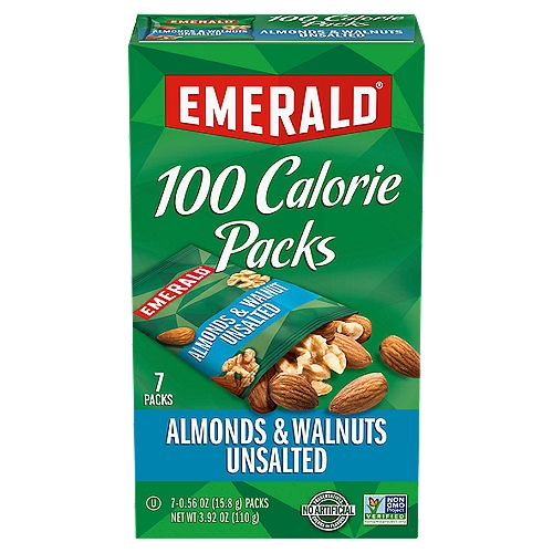 Emerald 100 Calorie Packs Unsalted Almonds & Walnuts, 0.56 oz, 7 count