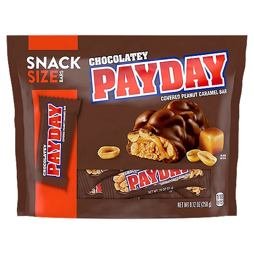 PAYDAY Chocolatey Covered Peanut Caramel Snack Size Candy Bars, 9.12 oz
