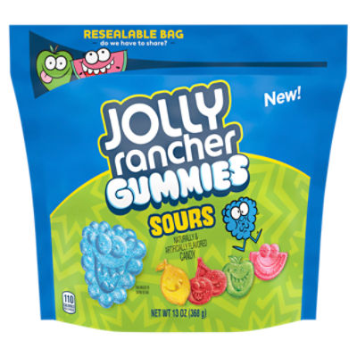 JOLLY RANCHER Gummies Sours Assorted Fruit Flavored Candy Resealable Bag, 13 oz