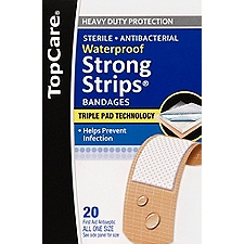Top Care Waterproof Antibacterial Bandage Strips, 20 Each