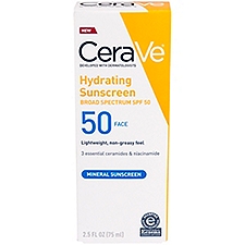 CeraVe Face Hydrating Mineral Broad Spectrum SPF 50, Sunscreen, 2.5 Ounce