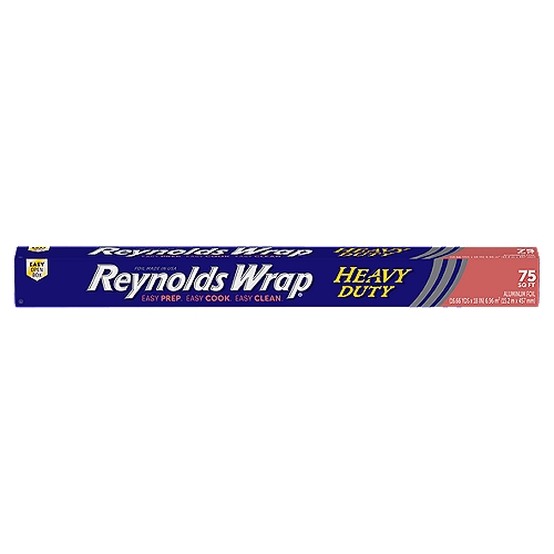 Reynolds Wrap Heavy Duty Aluminum Foil stands up to the demands of extra-high heat, making it perfect for cooking that calls for high-quality performance. This durable heavy duty foil is perfect for baking your Thanksgiving turkeys or Christmas roasts keeping meats tender and juicy. Use this thicker aluminum foil roll to create foil packets to infuse your side dishes with savory herbs and spices while locking in flavor. This reusable tin foil prevents splatters by covering pans in the oven or on the stovetop. Keep holiday and everyday cooking and cleanup easy with Reynolds Wrap aluminum foil that can be molded to wrap leftovers for storage in your refrigerator or freezer.