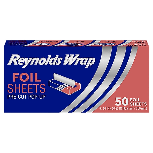 Reynolds Wrap Pre-Cut Pop-Up Aluminum Foil Sheets, 14 x 10.25 Inches, 50 Sheets