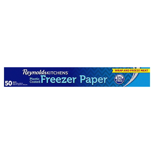 Reynolds Kitchens Freezer Paper helps keep moisture in and air out, which helps prevent freezer burn, making it great for wrapping and freezing meat and leftovers. It's great for protecting work surfaces from spills and preventing markers, paints and glue from soaking through. This strong and durable thick paper has one plastic-coated side that provides a barrier to air and moisture protecting the quality, flavor and nutrition of foods during freezing. Use the other 'dull' side of this paper to write the contents and pack date of what is being stored before freezing. Outside of the freezer, this paper also keeps messy foods, markers and paint at bay. For household crafts projects, Reynolds Kitchens Freezer Paper is perfect for banners, writeable tablecloths, stencils and more. It's also great for protecting kitchen counters or lining shelves and drawers. For crafting and quilting, use it as templates for appliques or kids painting, school banners and projects. The uses are endless.