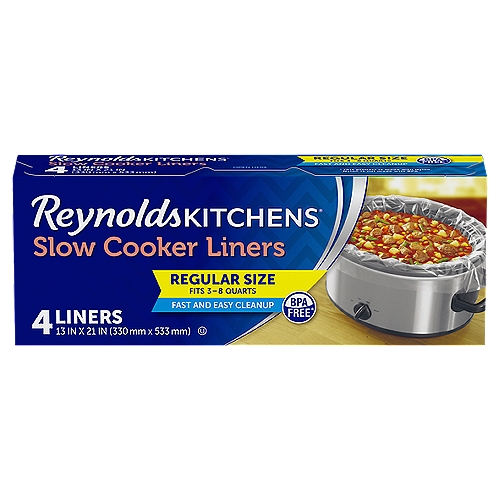 Make memorable meals with Reynolds Kitchens Slow Cooker Liners, and save time on cleanup. Grab these slow cooker bags for mess-free slow cooking without dealing with stubborn, baked-on food that's tough to clean. Simply lift the liner from your slow cooker to take care of the mess. You can use Reynolds Kitchens Slow Cooker Liners with confidence since they're BPA-free and made from special heat-resistant nylon. These disposable cooking liners measure 13 in x 21 in and fit 3 quart to 8 quart slow cookers. Spend more time entertaining family and friends and less time in the kitchen with these FDA-compliant food-safe Reynolds Kitchens Slow Cooker Liners.