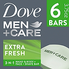 Dove Bar 3 in 1 Cleanser for Body, Face, and Shaving Extra Fresh 3.75 oz, 6 Bars, 24 Ounce