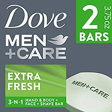 Dove Men+Care Extra Fresh Refreshing 3-N-1 Hand & Body + Face + Shaver Bar, 3.75 oz, 2 count
