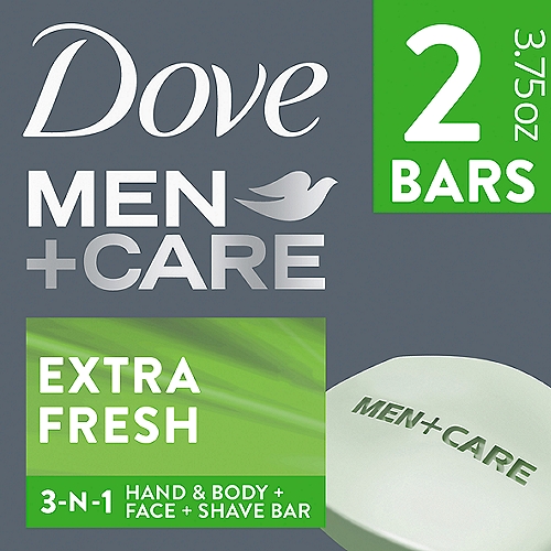 Dove Men+Care Extra Fresh Refreshing 3-N-1 Hand & Body + Face + Shaver Bar, 3.75 oz, 2 count
