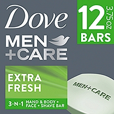 Dove Men+Care Extra Fresh Body + Face Bar, 106 g, 12 count, 45 ounce
