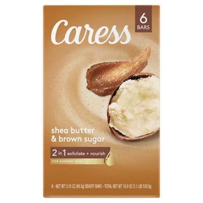 Caress 2-in-1 Bar Soap Shea Butter and Brown Sugar 3.15 oz, 6 Bars