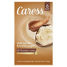 Caress 2-in-1 Bar Soap Shea Butter and Brown Sugar 3.15 oz, 6 Bars, 18.9 Ounce