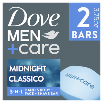 Dove Men+Care Midnight Classico Wind Down 3-N-1 Hand & Body + Face + Shave Bar, 3.75 oz, 2 count