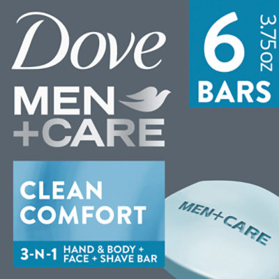 Dove Men+Care Body Soap and Face Bar Clean Comfort 3.75 oz, 6 Bars