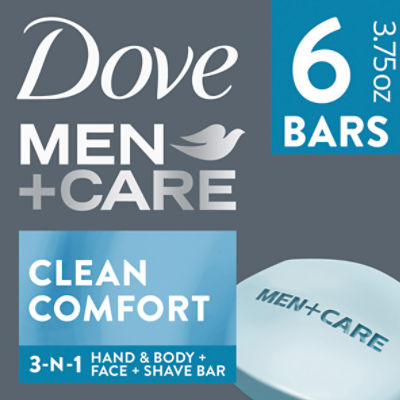 Dove Men+Care Body Soap and Face Bar Clean Comfort 3.75 oz, 6 Bars, 22.5 Ounce