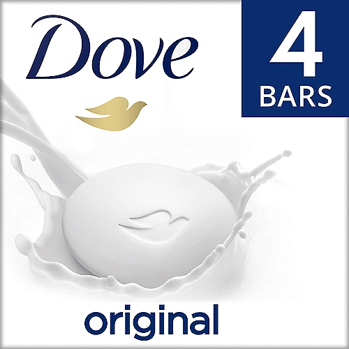 Dove Beauty Bar Gentle Skin Cleanser Original 3.75 oz, 4 Bars
Dove Original Beauty Bar and gentle skin cleanser combines a gentle cleansing formula with our signature 1/4 moisturizing cream to hydrate and nourish skin, instead of leaving skin feeling dry and tight like an ordinary bar soap might. Dove mild cleansers help skin retain its natural moisture, which helps replenish skin-natural nutrients that can be lost during the cleansing process. 

Include this Beauty Bar in your bath and skin care routine as a facial cleanser or as a gentle skin cleanser for your body and hands. For best results, rub between wet hands and massage the smooth, creamy lather over your skin before rinsing thoroughly. The secret to beautiful skin is moisture, and no other bar hydrates skin better than Dove. Formulated with gentle cleansers that care for skin as you cleanse, this moisturizing body soap helps deliver nourishment and leaves your face and body feeling soft and smooth and looking more radiant than ordinary soap does. Experience gentle cleansing with the same great formula wrapped in a new look.

Our vision is of a world where beauty is a source of confidence, and not anxiety. Our mission is to help the next generation of women develop a positive relationship with the way they look, helping them raise their self-esteem and realize their full potential.Dove Original Beauty Bar and gentle skin cleanser combines a gentle cleansing formula with our signature 1/4 moisturizing cream to hydrate and nourish skin, instead of leaving skin feeling dry and tight like an ordinary bar soap might. Dove mild cleansers help skin retain its natural moisture, which helps replenish skin-natural nutrients that can be lost during the cleansing process. 

Include this Beauty Bar in your bath and skin care routine as a facial cleanser or as a gentle skin cleanser for your body and hands. For best results, rub between wet hands and massage the smooth, creamy lather over your skin before rinsing thoroughly. The secret to beautiful skin is moisture, and no other bar hydrates skin better than Dove. Formulated with gentle cleansers that care for skin as you cleanse, this moisturizing body soap helps deliver nourishment and leaves your face and body feeling soft and smooth and looking more radiant than ordinary soap does. Experience gentle cleansing with the same great formula wrapped in a new look.

Our vision is of a world where beauty is a source of confidence, and not anxiety. Our mission is to help the next generation of women develop a positive relationship with the way they look, helping them raise their self-esteem and realize their full potential.