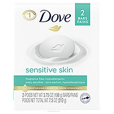 Dove Sensitive Skin Fragrance Free Beauty Bar, 4 oz, 2 count, 2 Each