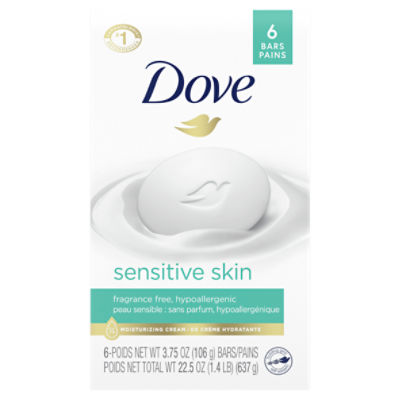 Dove Beauty Bar More Moisturizing Than Bar Soap Sensitive Skin 22.5 oz, 6 Bars