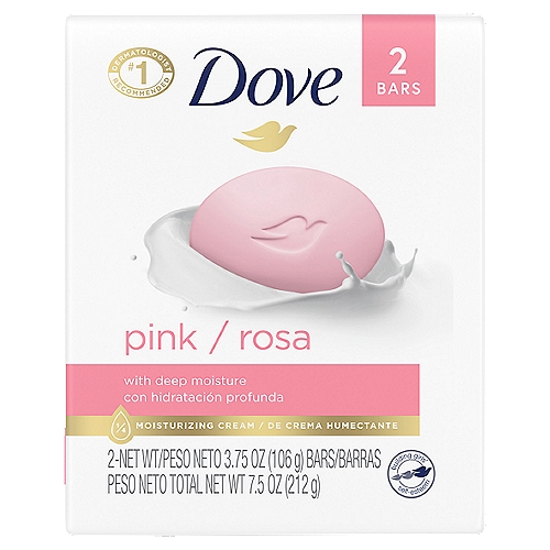 Dove Beauty Bar Gentle Skin Cleanser Pink 3.75 oz, 2 Bars
Dove Pink Beauty Bar combines a gentle cleansing formula with our signature 1/4 moisturizing cream to hydrate and nourish skin, instead of leaving skin feeling dry and tight like an ordinary bar soap might. It's the classic Dove Beauty Bar formula with a delicate pink hue. Dove mild cleansers help skin retain its natural moisture, which helps keep skin hydrated, and Dove Beauty Bar even helps replenish skin-natural nutrients that can be lost during the cleansing process. Use your Beauty Bar as a facial cleanser or as a gentle skin cleanser for your body and hands. For best skin care results, rub between wet hands and massage the smooth, creamy lather over your skin before rinsing thoroughly. The secret to beautiful skin is moisture, and no other bar hydrates skin better than Dove. Formulated with mild cleansers that care for skin as you cleanse, this moisturizing bar helps deliver nourishment and leave your face and body feeling soft and smooth and looking more radiant than ordinary soap does. Our vision is of a world where beauty is a source of confidence, and not anxiety. Our mission is to help the next generation of women develop a positive relationship with the way they look, helping them raise their self-esteem and realize their full potential.