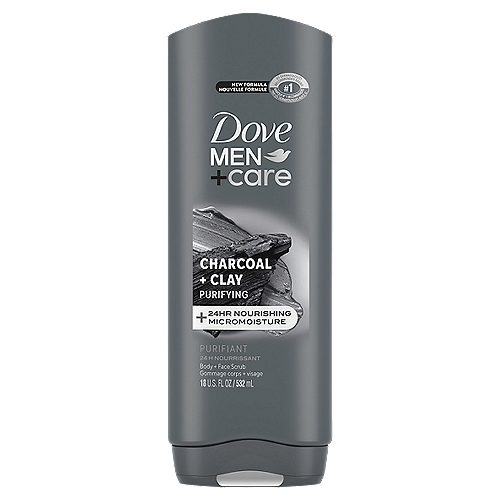 Dove Men+Care Elements Body Wash and Face Wash Charcoal plus Clay 18 oz
Men's skin is 25% thicker and contains higher levels of protein. That means more sweat, lower hydration levels, and easily irritated skin. So, forget about harsh soaps. Try Dove Men+Care Elements Charcoal+Clay Body and Face Wash to your men's skin care and shower routine! This body wash for men is specifically designed for men's skin by the #1 dermatologist recommended men's brand since 2013. Typical soap for men strips away oil and other essential skin components leaving you with dry, flaky, and irritated skin. Dove Men+Care is a mild cleanser with plant-based moisturizers and skin-strengthening nutrients to help rebuild skin and skin proteins. Dove Men+Care Body and Face Wash is an easy-to-rinse, hydrating body wash that is clinically proven to fight dry skin better than a regular men's body soap or shower gel. It is also gentle enough to use as a face wash for men. This body wash is infused with charcoal and clay to help draw out impurities and purify skin. It's also just as effective for cleansing hands. For best use, squeeze Dove Men+Care Body and Face Wash on to your palm and rub your hands together to work the shower gel into a light foam to activate the MicroMoisture Technology. Apply to your body and face. Rinse thoroughly. Dove Men+Care champion active fathers and the need for paid paternity leave. Find out more about their work in celebrating fatherhood and raising awareness around parental leave on the Dove Men+Care site. And as part of our commitment towards sustainability, each Dove Men+Care body and face wash bottle is recyclable and made with 100% recycled plastic and is PET Cruelty Free.