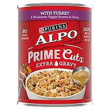 Alpo Prime Cuts Dog Food, Extra Gravy with Turkey & Wholesome Veggie Accents in Gravy, 13 Ounce