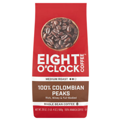 Eight O'Clock 100% Colombian Peaks Medium Roast Whole Bean Coffee, 20 oz