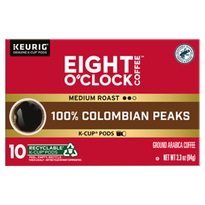 Eight O'Clock Coffee 100% Colombian Peaks Medium Roast Ground Coffee K-Cup Pods, 10 count, 3.3 oz