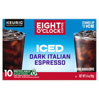 Eight O'Clock Coffee Iced Dark Italian Espresso Ground Arabica Coffee K-Cup Pods, 10 count, 3.4 oz